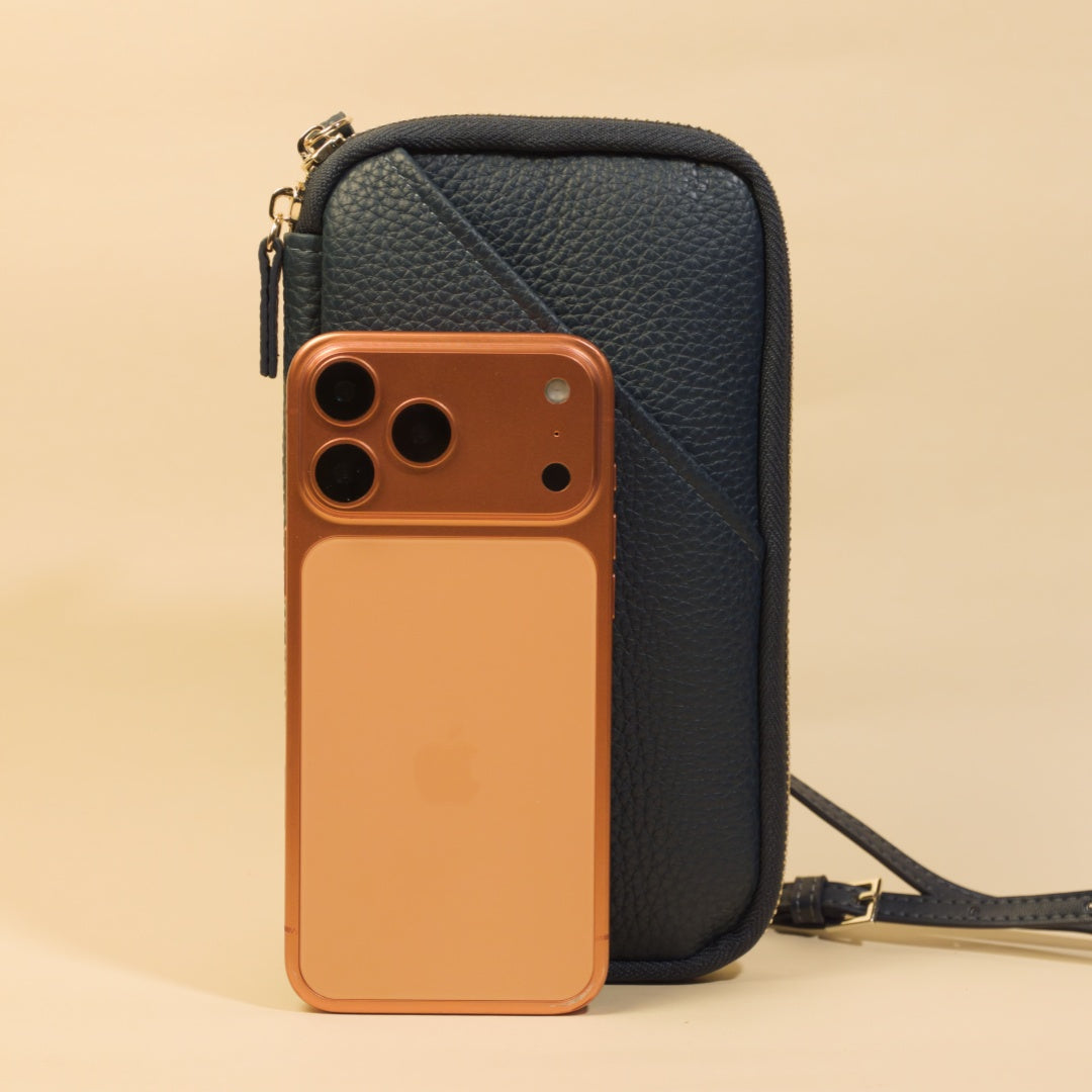 Phone Bag with iPhone on a beige background
