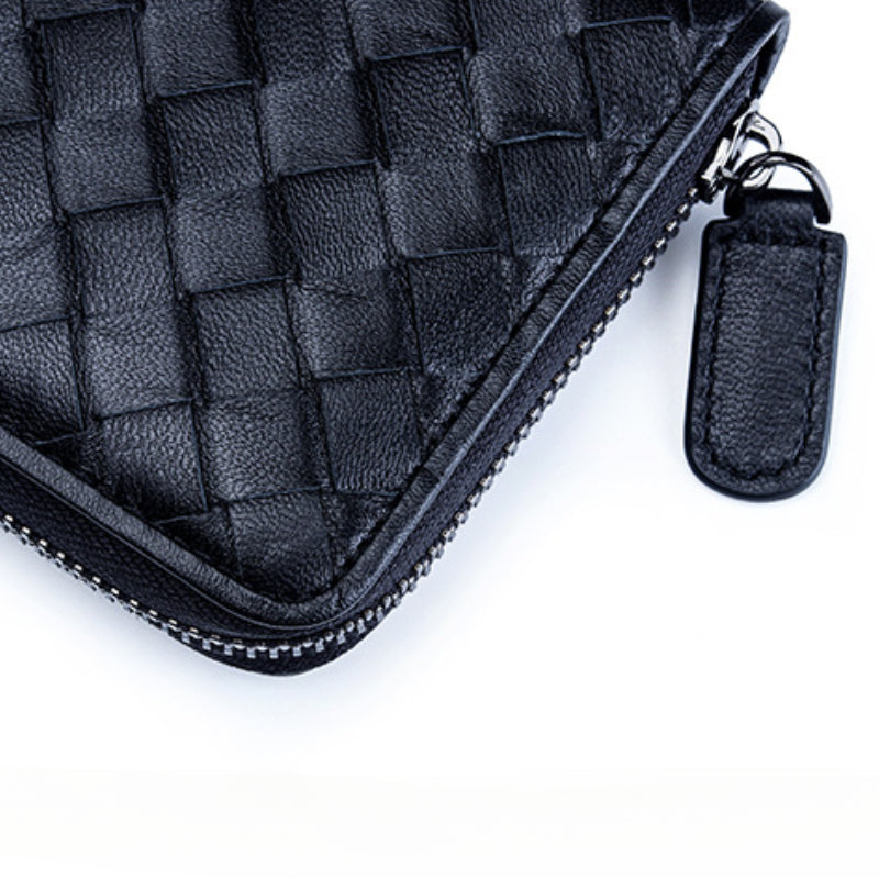 Accordion Wallet for Women-Braided Full Grain Leather-Green/Red/Pink