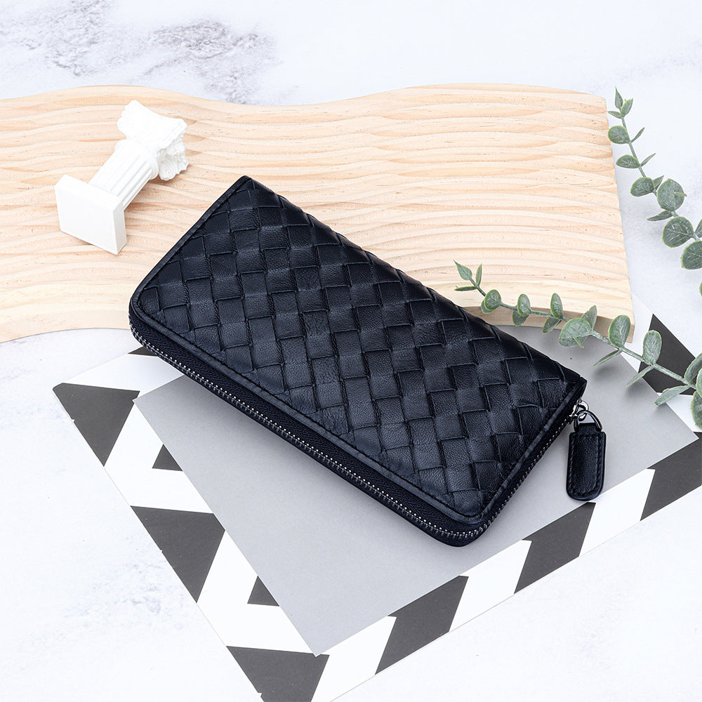 Accordion Wallet for Women-Braided Full Grain Leather-Green/Red/Pink