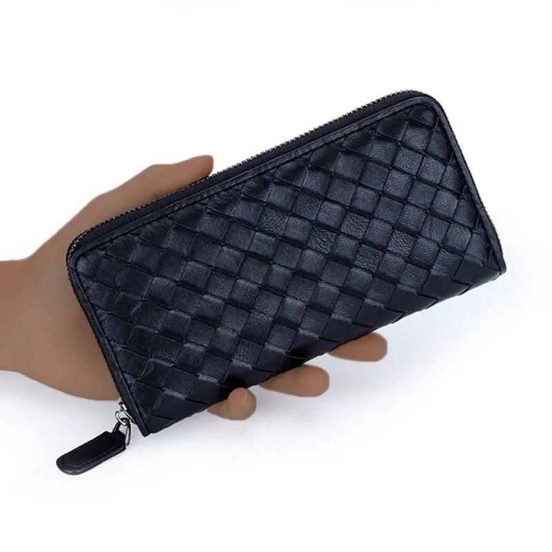 Accordion Wallet for Women-Braided Full Grain Leather-Green/Red/Pink