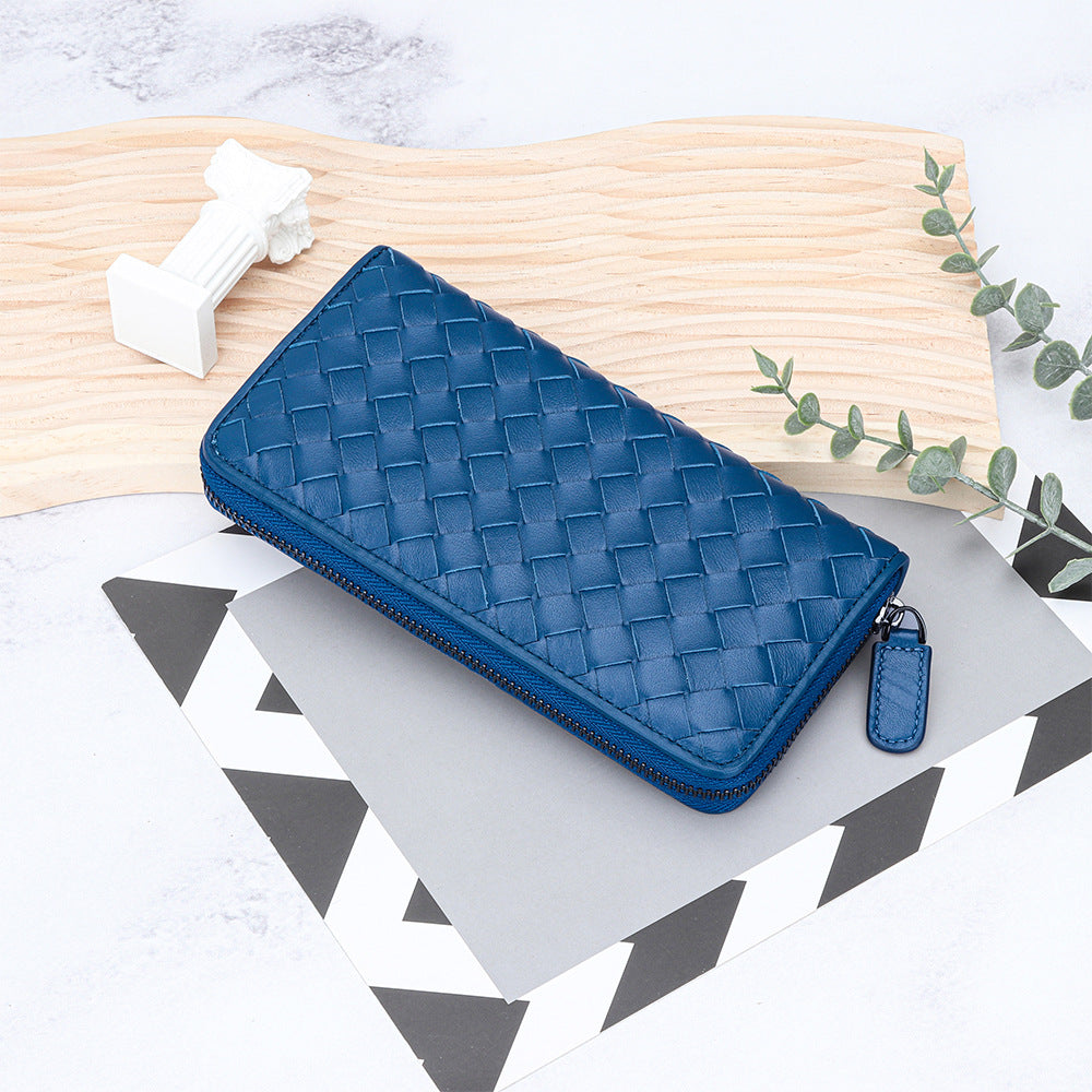 Accordion Wallet for Women-Braided Full Grain Leather-Green/Red/Pink