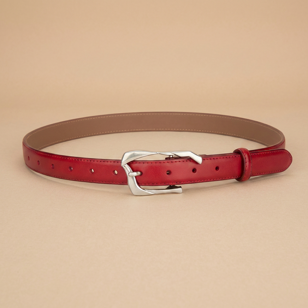 Black Leather Belt with Silver Buckle - Irregular Pin Buckle