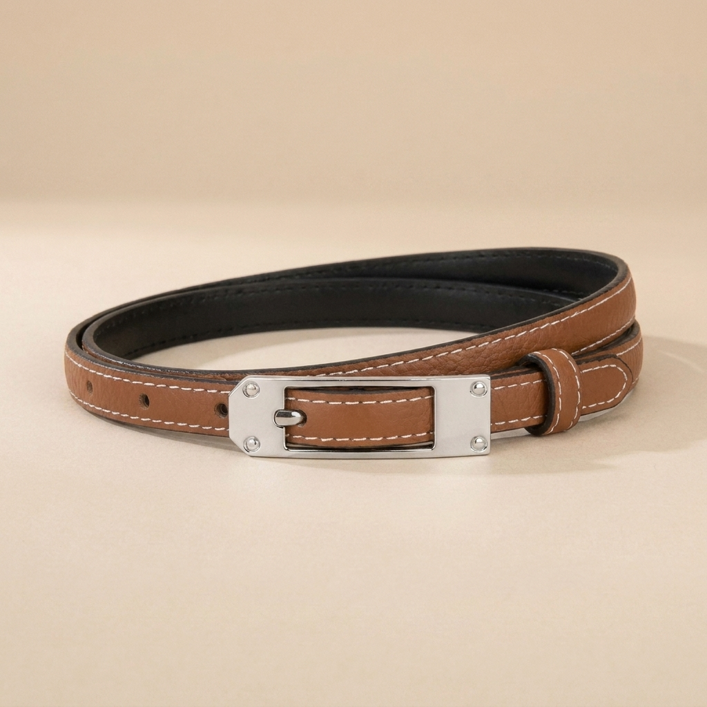Black Leather Belt with Silver Buckle-Pin Buckle