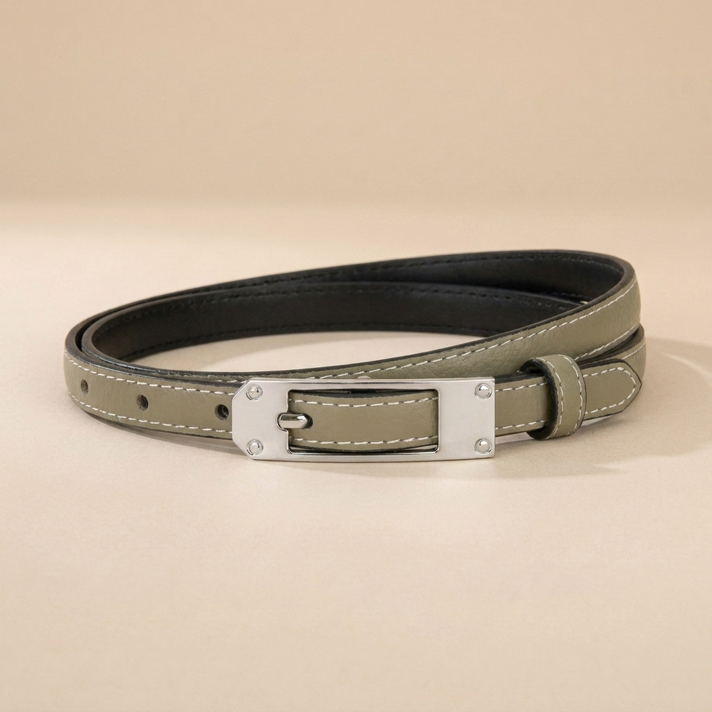 Black Leather Belt with Silver Buckle-Pin Buckle