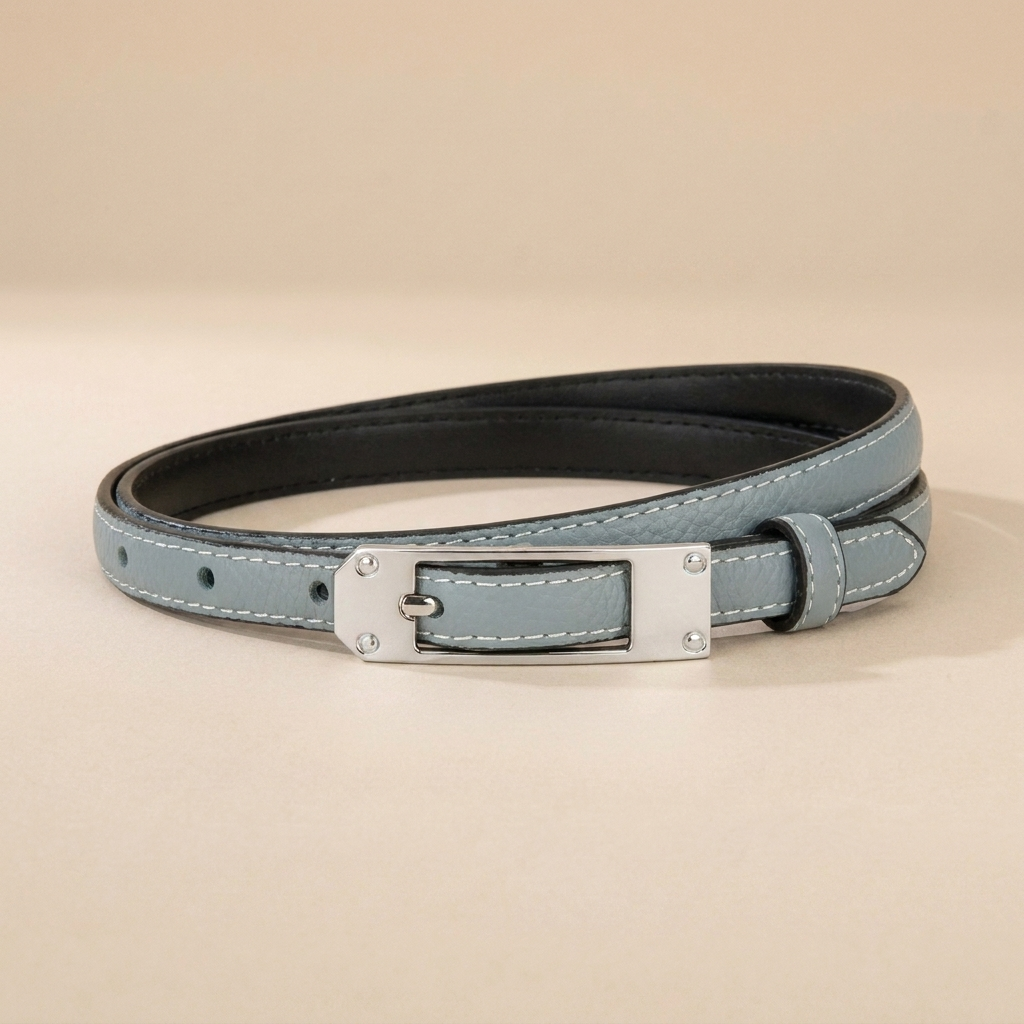 Black Leather Belt with Silver Buckle-Pin Buckle