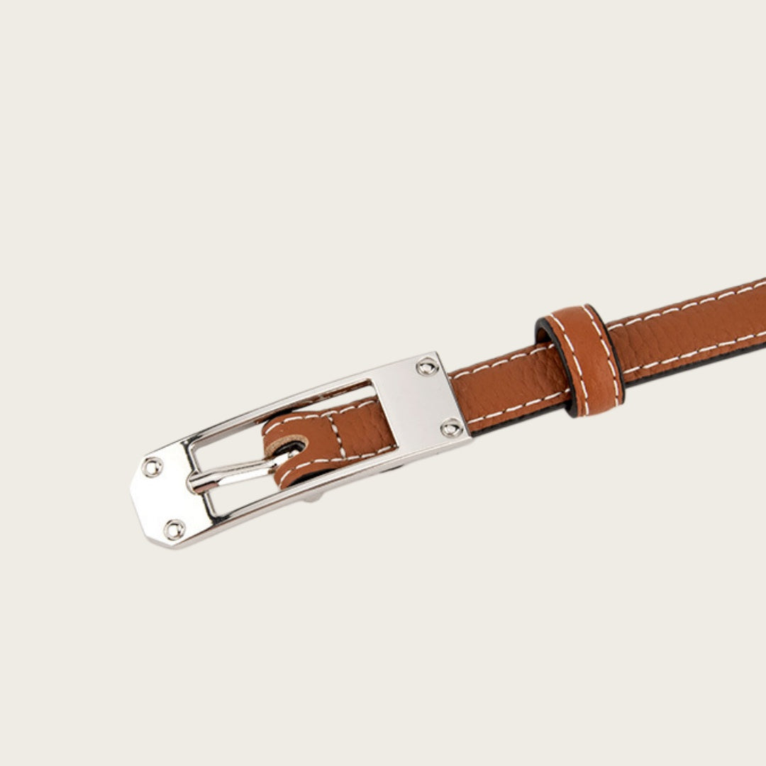 Black Leather Belt with Silver Buckle-Pin Buckle