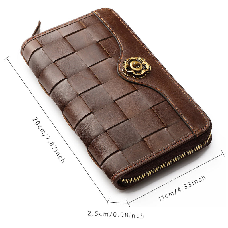 Braided Large Leather Wallet - "Heritage Weave"