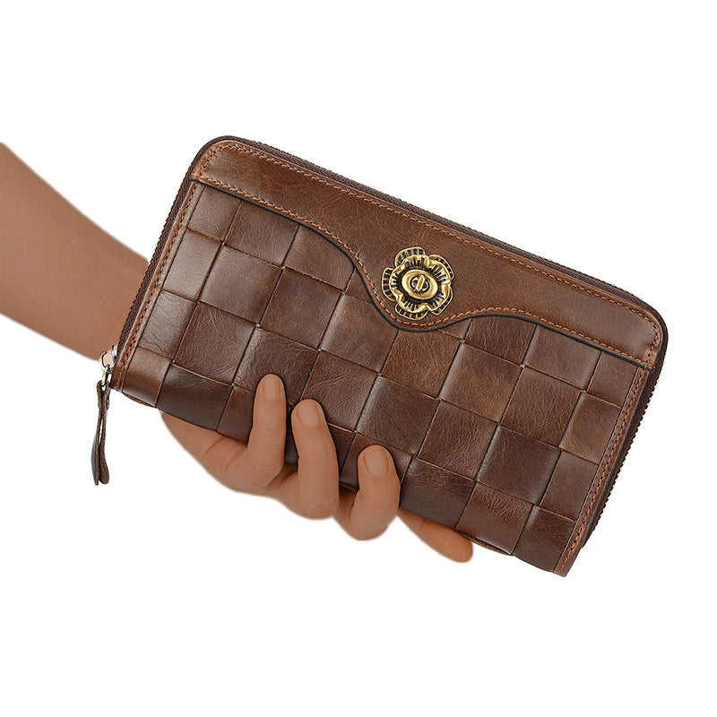 Braided Large Leather Wallet - "Heritage Weave"