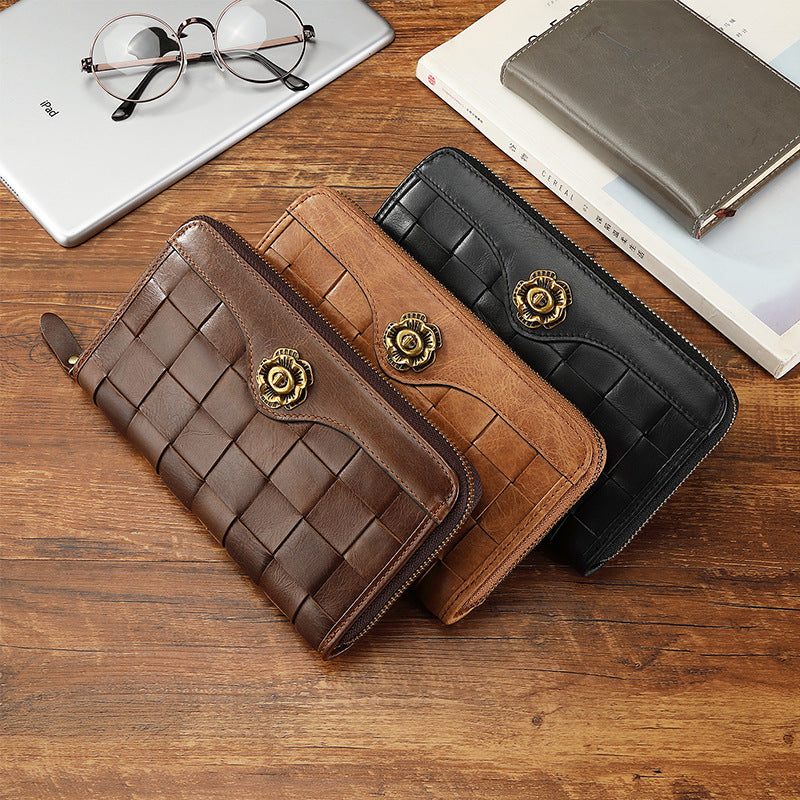 Braided Large Leather Wallet - "Heritage Weave"