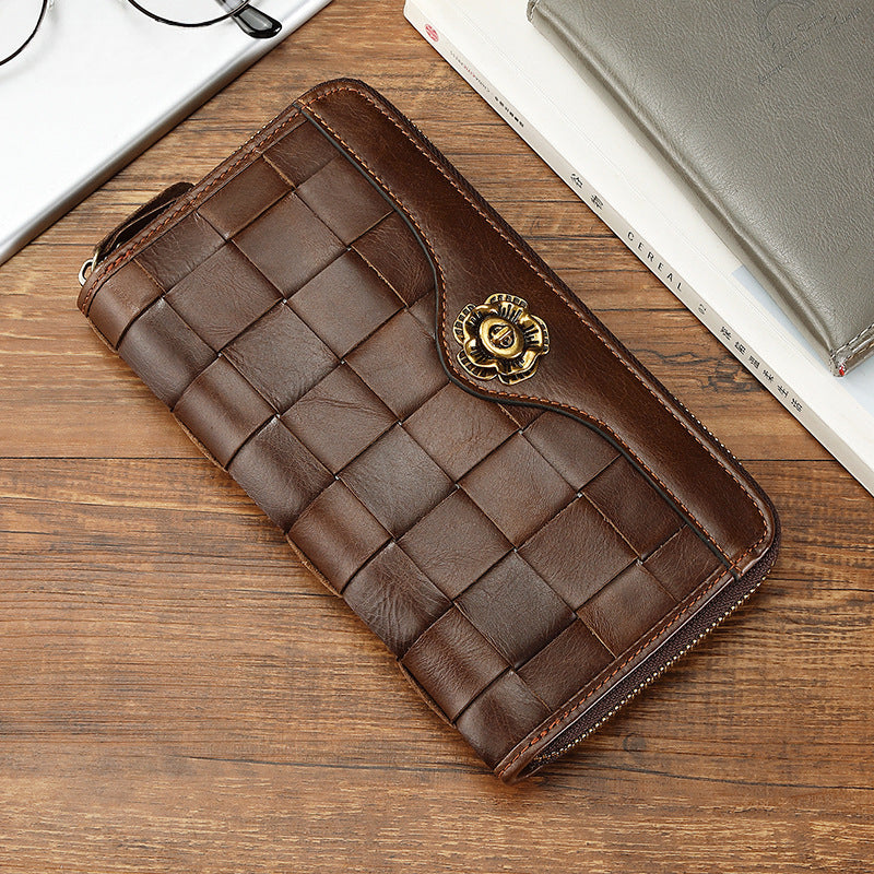 Braided Large Leather Wallet - "Heritage Weave"