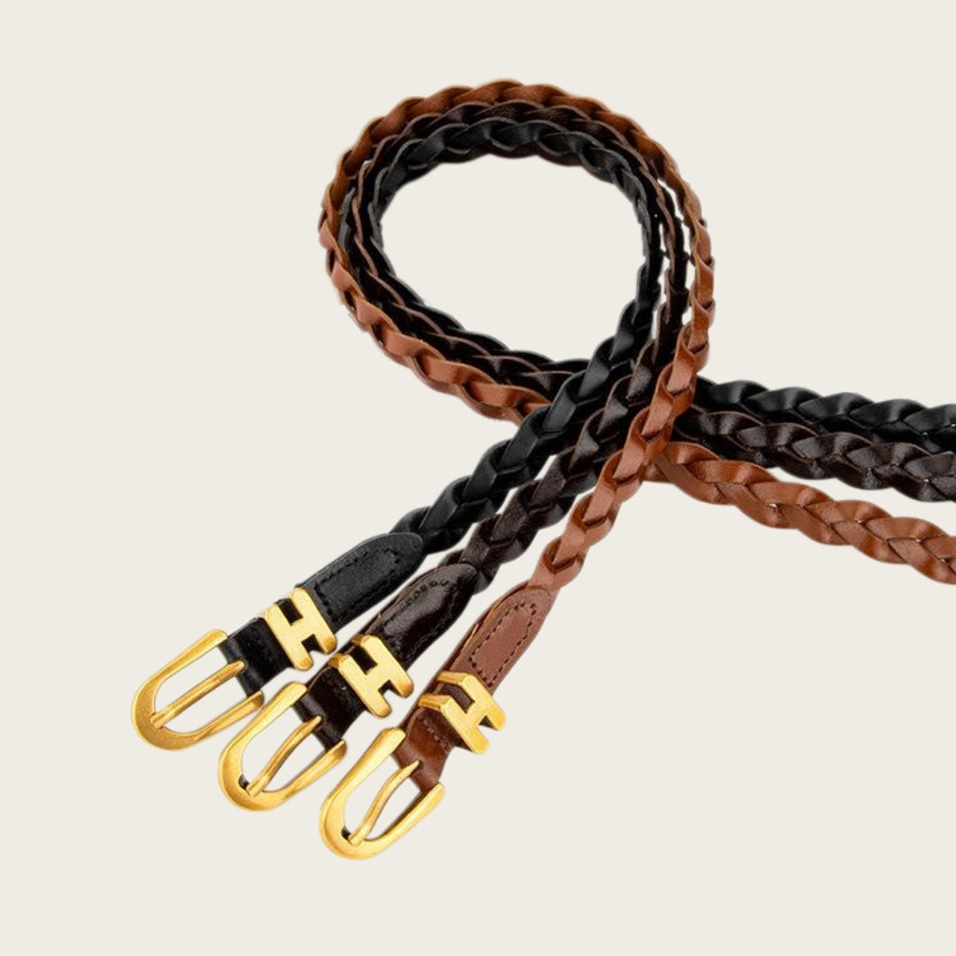 Braided Leather Belt for Women - Gold H-Buckle