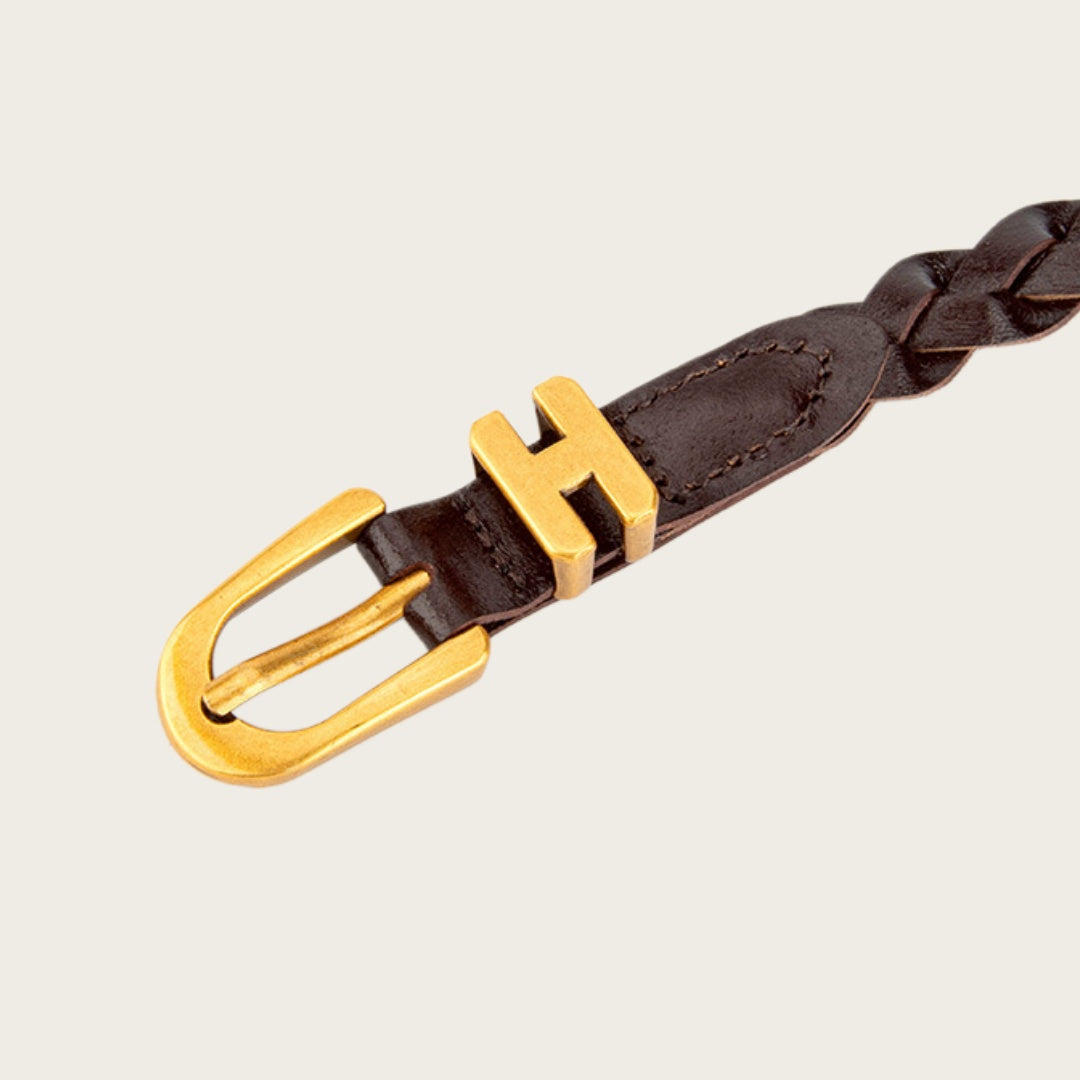Braided Leather Belt for Women - Gold H-Buckle