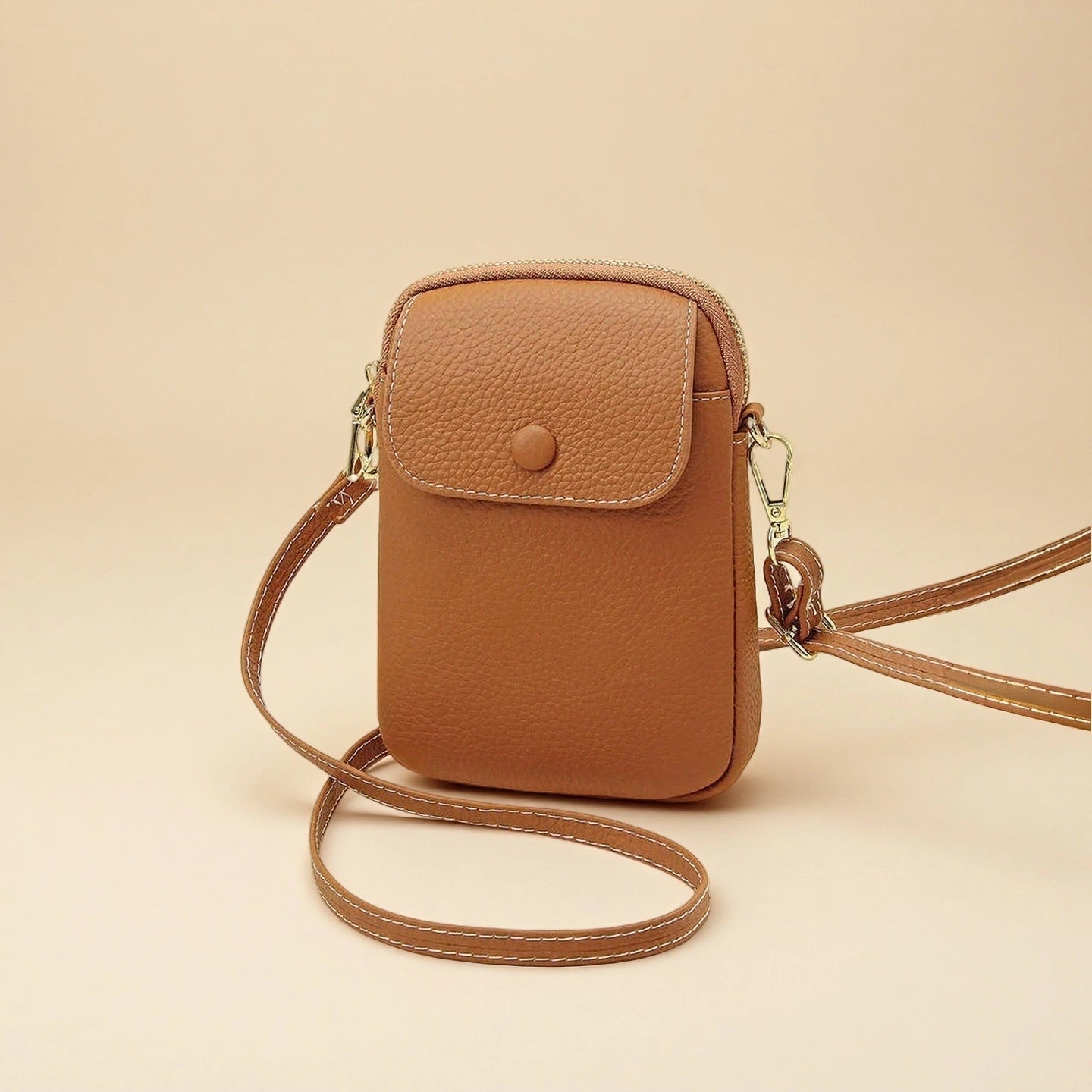 Mini Borsa Crossbody In Pelle Genuina Per Donne – Porta Cellulare E Piccoli Oggetti, Verde, Tracolla Regolabile