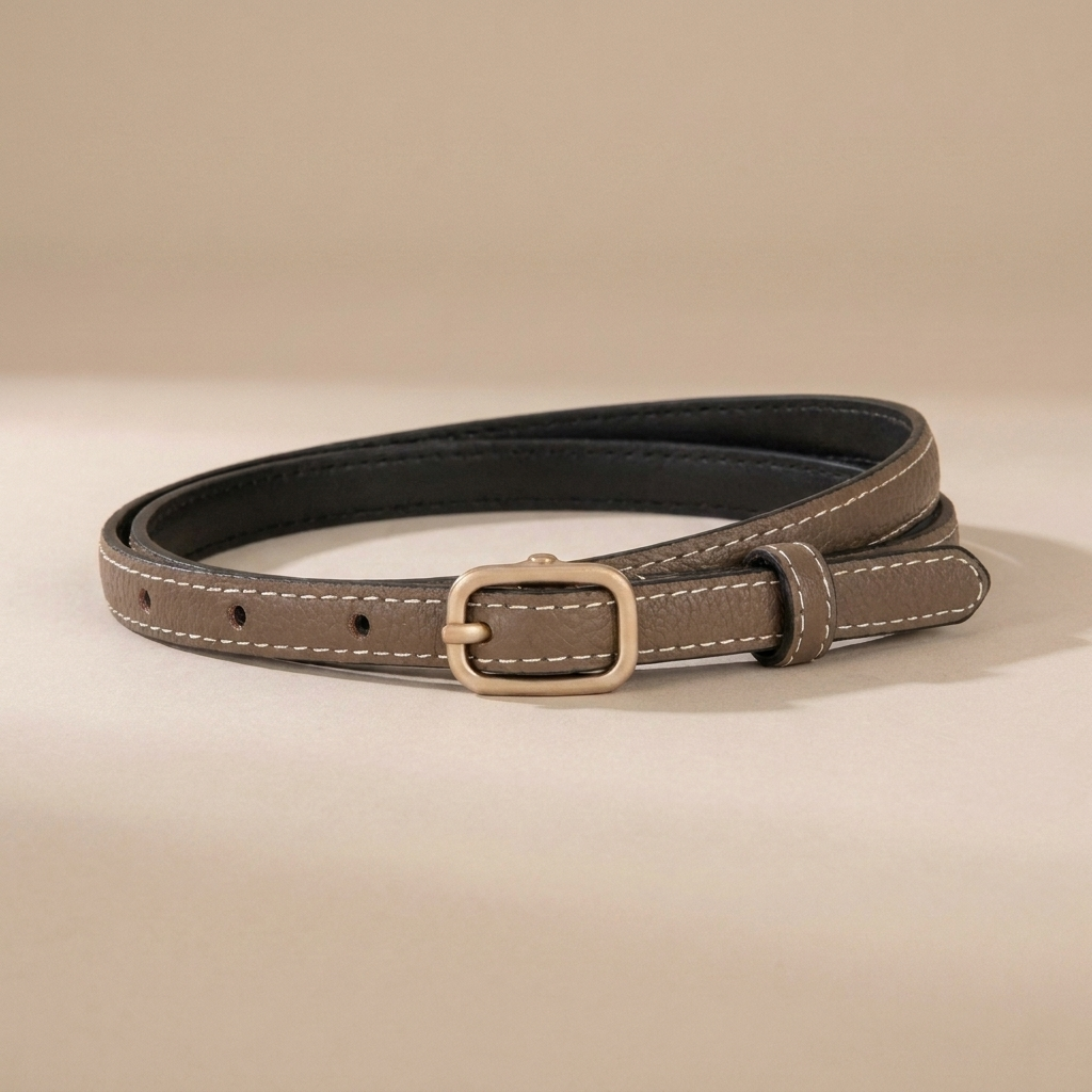 Classic Leather Belt for Women - Slim Pin Buckle in Full-Grain Leather