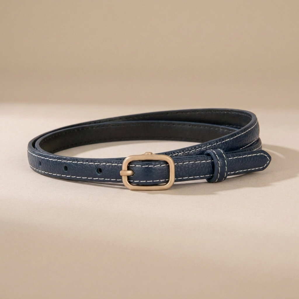 Classic Leather Belt for Women - Slim Pin Buckle in Full-Grain Leather