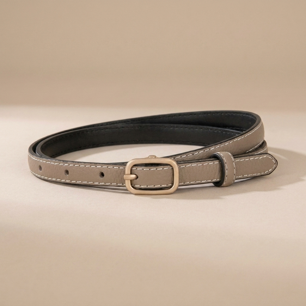 Classic Leather Belt for Women - Slim Pin Buckle in Full-Grain Leather
