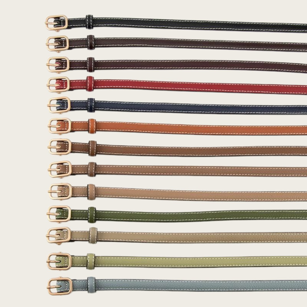 Classic Leather Belt for Women - Slim Pin Buckle in Full-Grain Leather