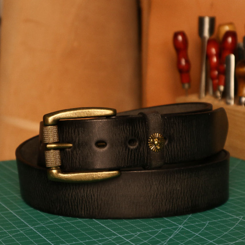 Cowboy Belt for Men-Balck Gun Belt-Solid Brass Buckle-Men’s Gift