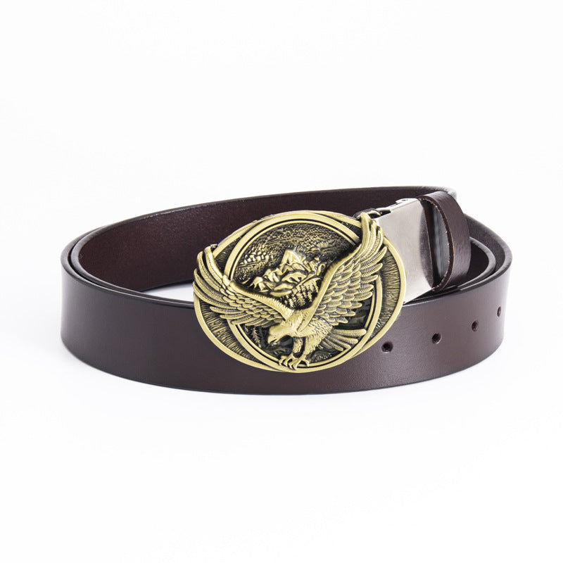 Cowboy Belt for Men-Eagle-Golden Buckle Belt-Cowboy Style-Men’s Gift