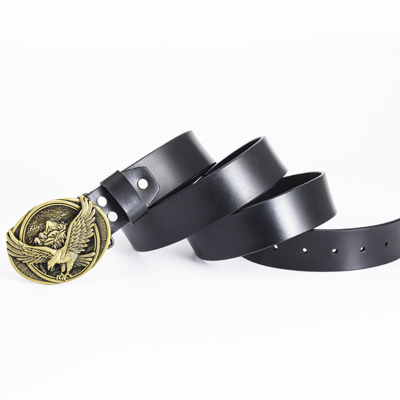 Cowboy Belt for Men-Eagle-Golden Buckle Belt-Cowboy Style-Men’s Gift