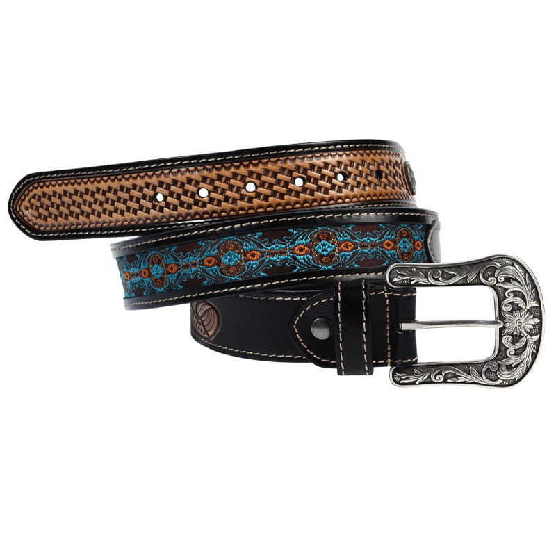 Cowboy Belt for Women-Black Belt-Embroidered Strap-Western Style