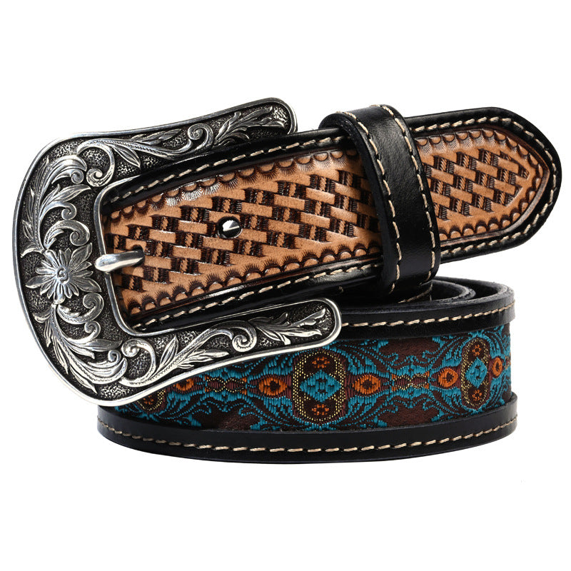 Cowboy Belt for Women-Black Belt-Embroidered Strap-Western Style