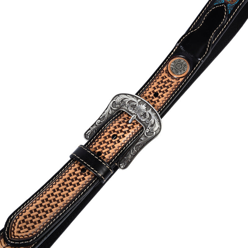 Cowboy Belt for Women-Black Belt-Embroidered Strap-Western Style