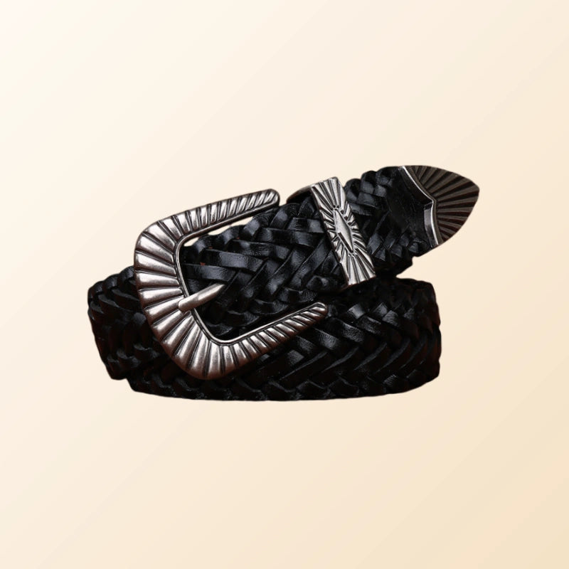 Beautiful braided leather and silver western belt Cowboy Belt for Women-Braided Belt-Silver Western Buckle  main image 3