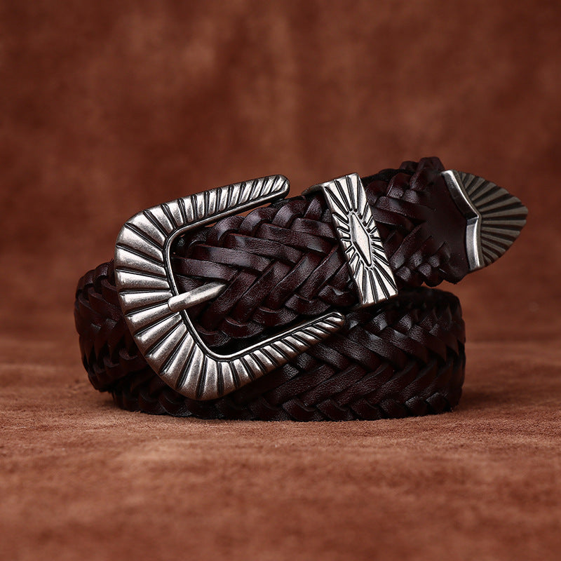 Cowboy Belt for Women-Braided Belt-Silver Western Buckle-Girl’s Gift