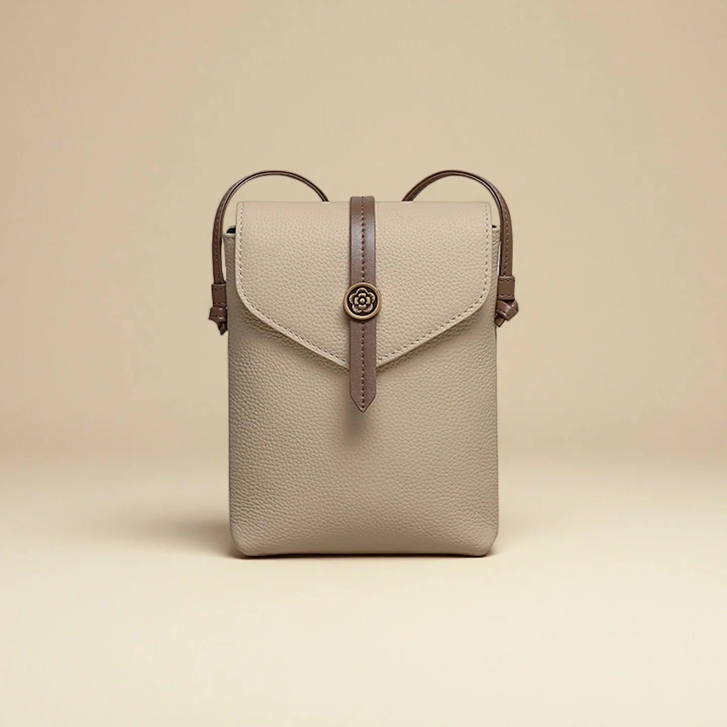 Crossbody Cell Phone Bag  Beige Pebbled Leather Phone Pouch