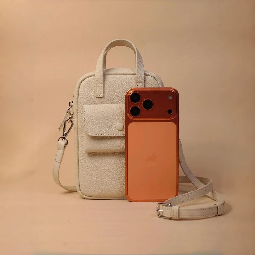 Crossbody Phone Pouch in Full-Grain Leather-Exterior Coin Pouch