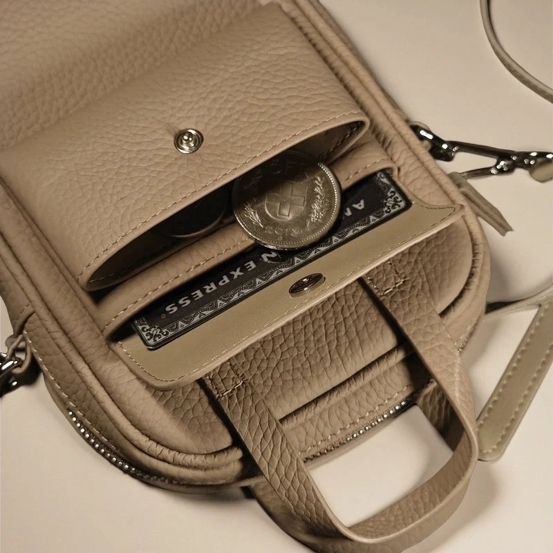 Crossbody Phone Pouch in Full-Grain Leather-Exterior Coin Pouch