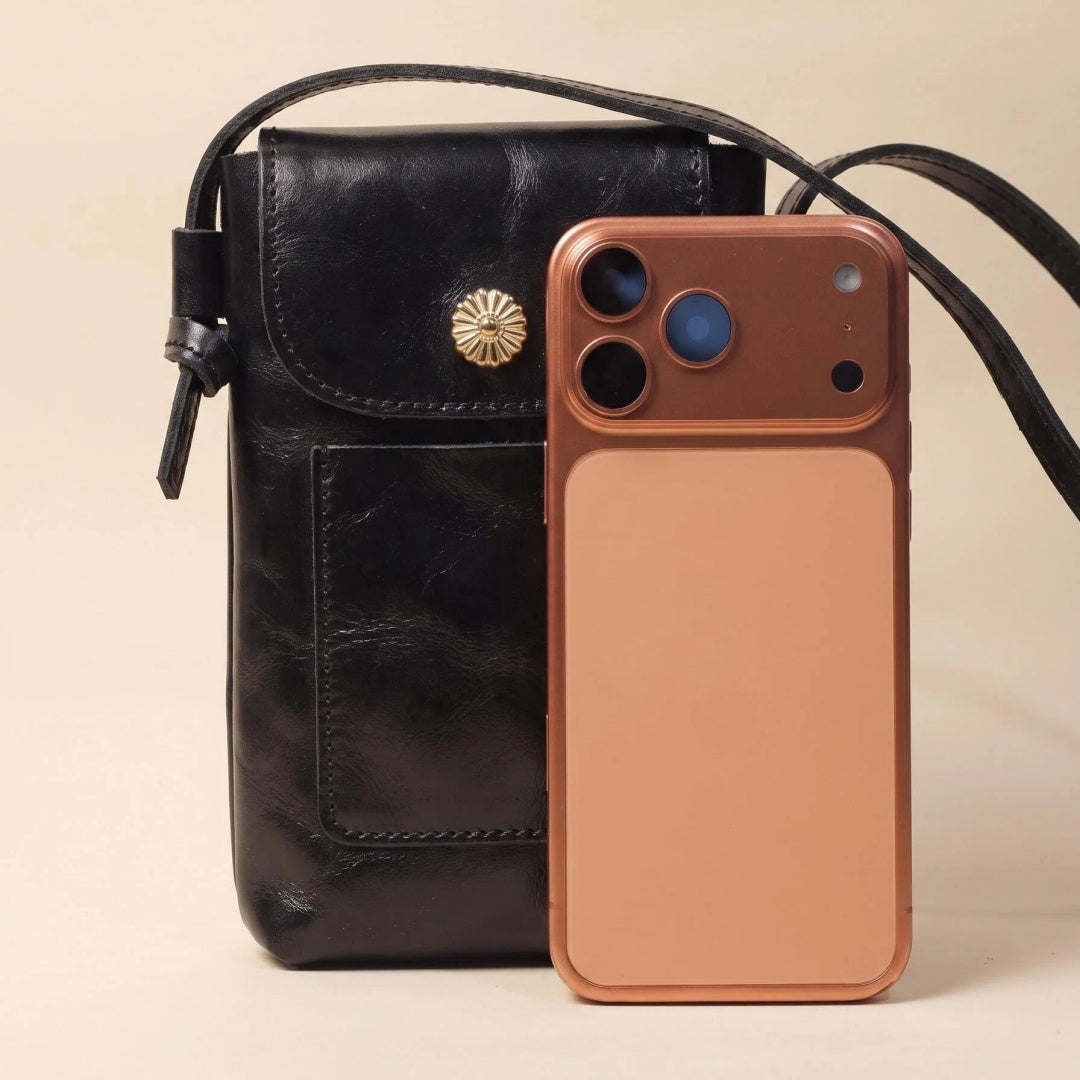 Crossbody Phone Pouch in Full-Grain Leather-Slim Lightweight Build