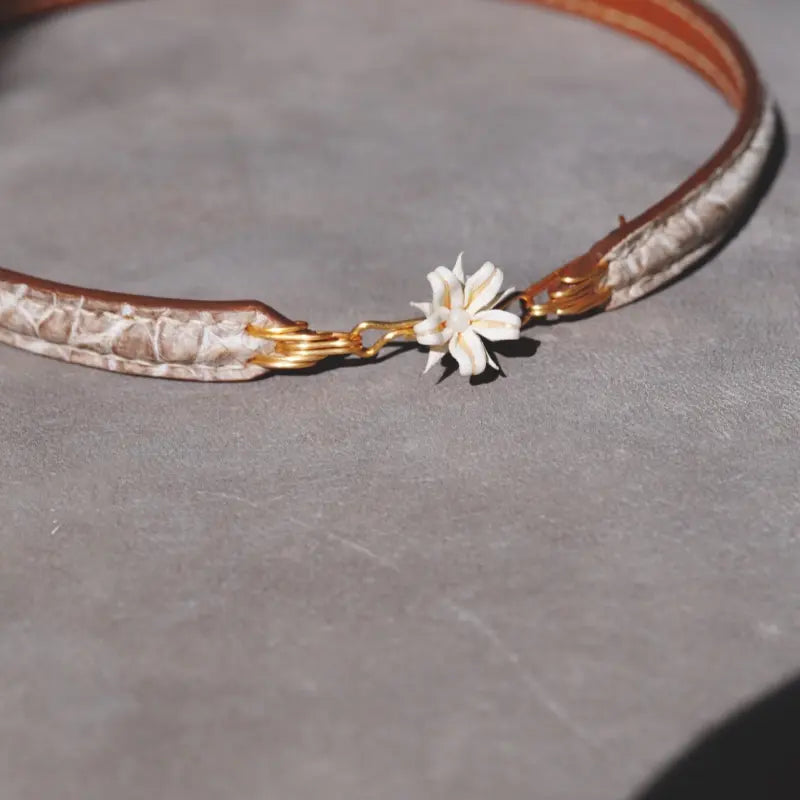 Crocodile Leather Choker–Designer Leather Jewelry-Himalaya Bloom