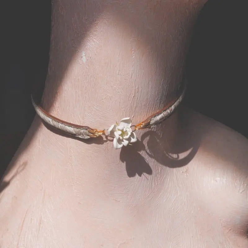 Crocodile Leather Choker–Designer Leather Jewelry-Himalaya Bloom