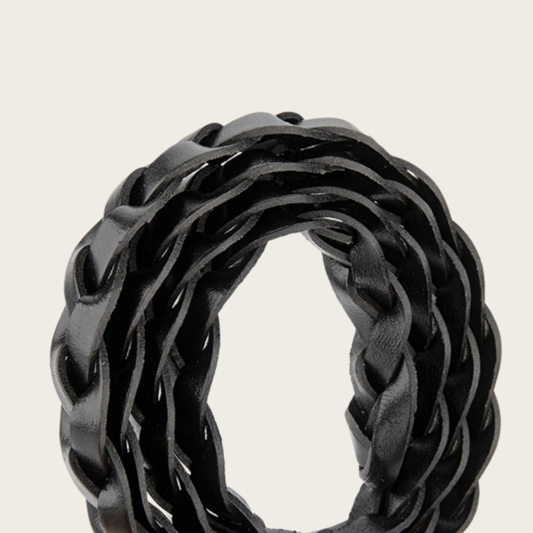 Ladies Braided Leather Belt - Slim Woven Strap with Pin Buckle