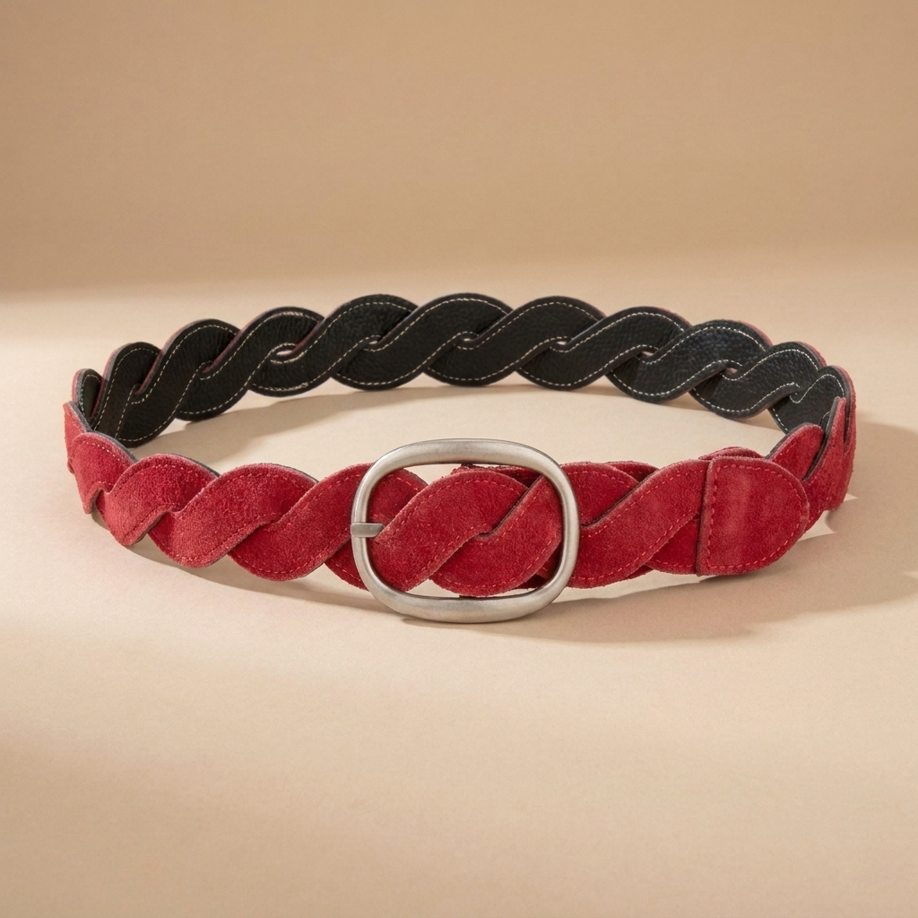 Ladies Braided Leather Belts - Full-Grain Suede Surface with Raw Edge