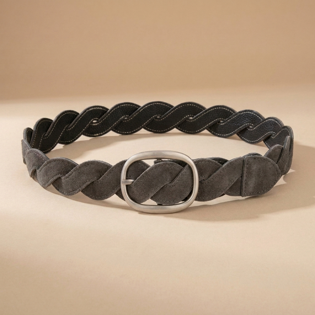 Ladies Braided Leather Belts - Full-Grain Suede Surface with Raw Edge