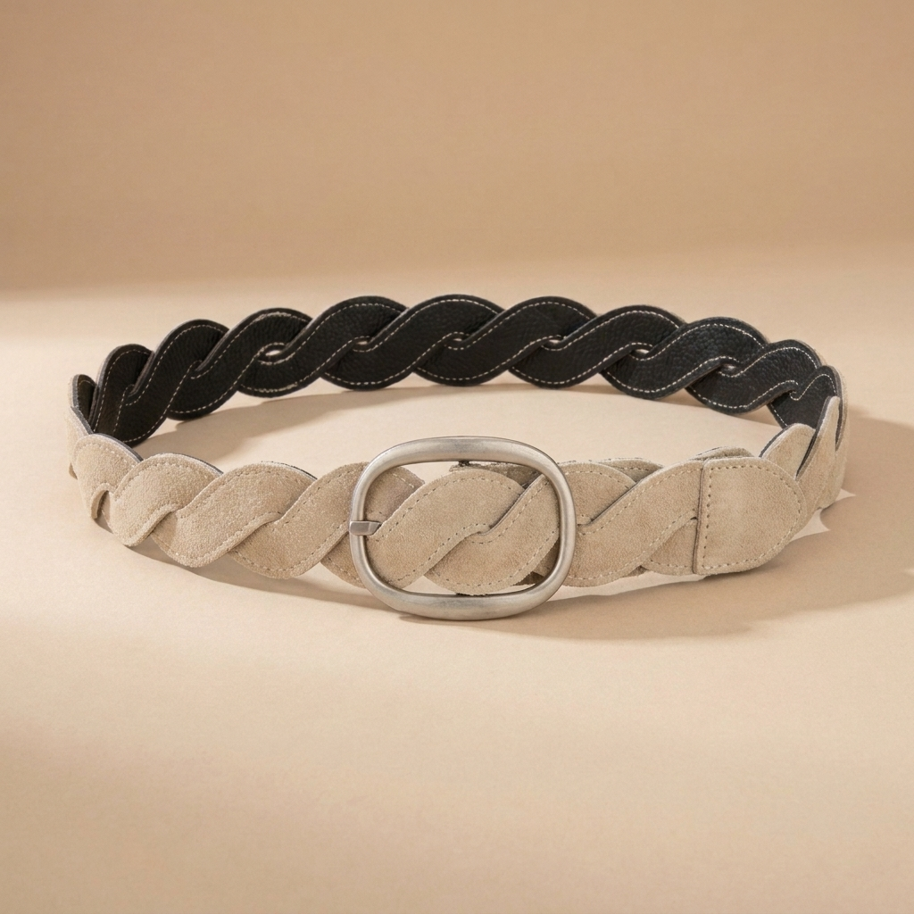 Ladies Braided Leather Belts - Full-Grain Suede Surface with Raw Edge