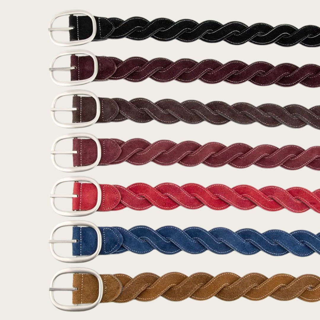 Ladies Braided Leather Belts - Full-Grain Suede Surface with Raw Edge