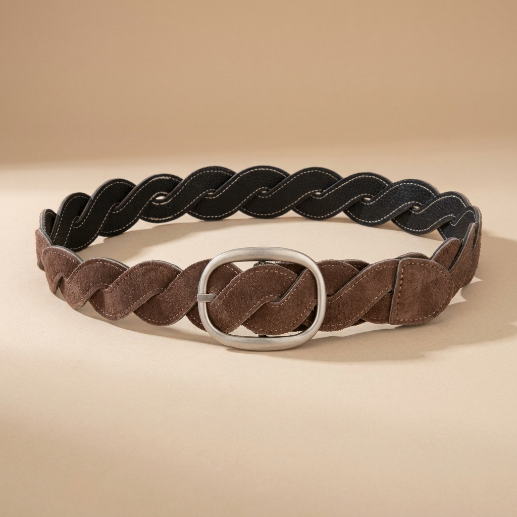 Ladies Braided Leather Belts - Full-Grain Suede Surface with Raw Edge