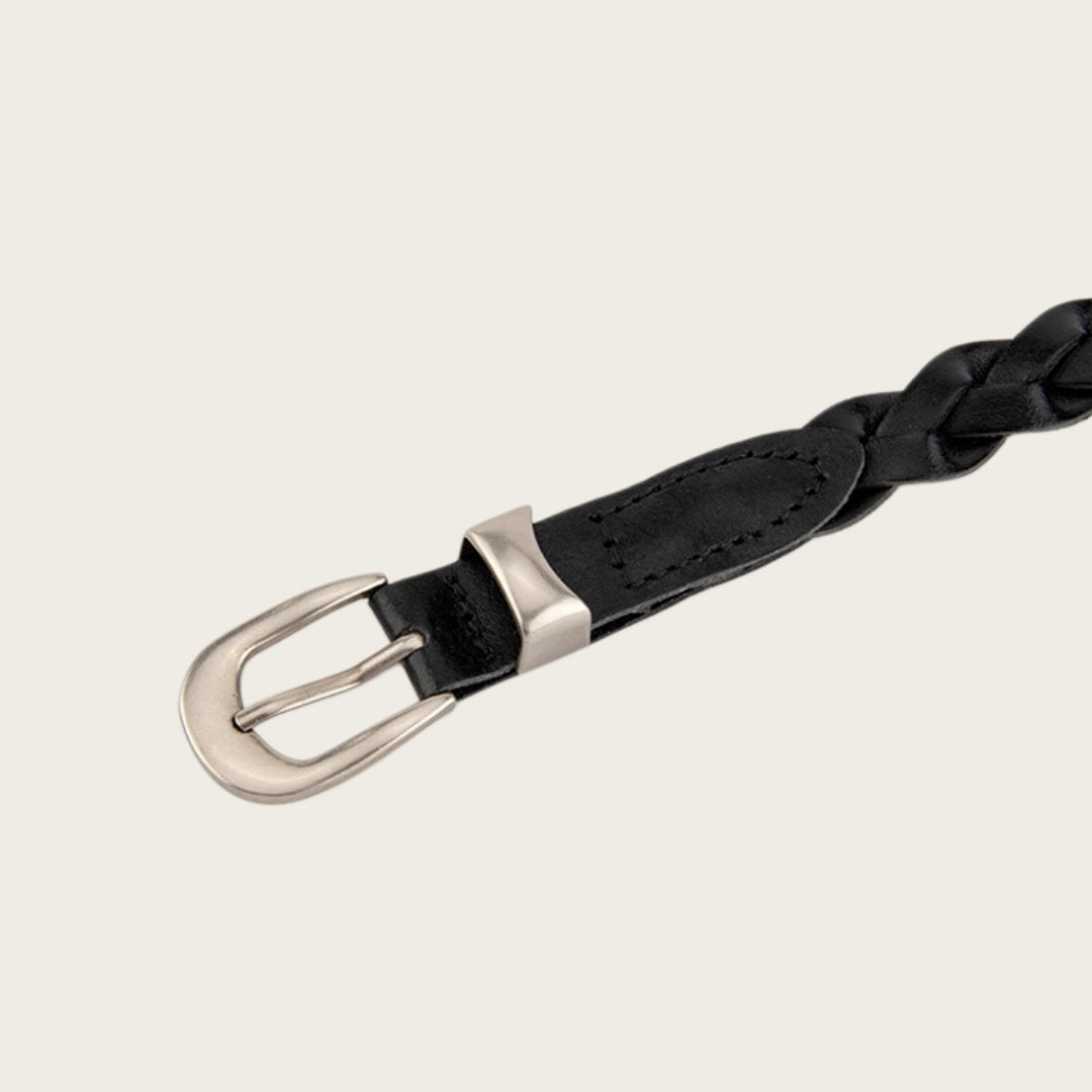 Ladies Braided Leather Belts - Slim Woven Strap with Silver Pin Buckle