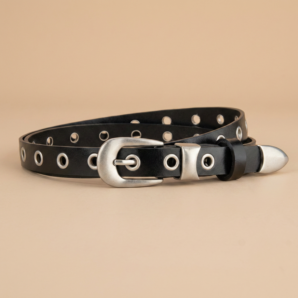 Ladies Leather Western Belts - Silver Buckle with Eyelet Detail