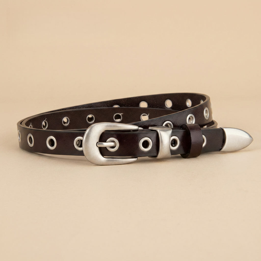 Ladies Leather Western Belts - Silver Buckle with Eyelet Detail