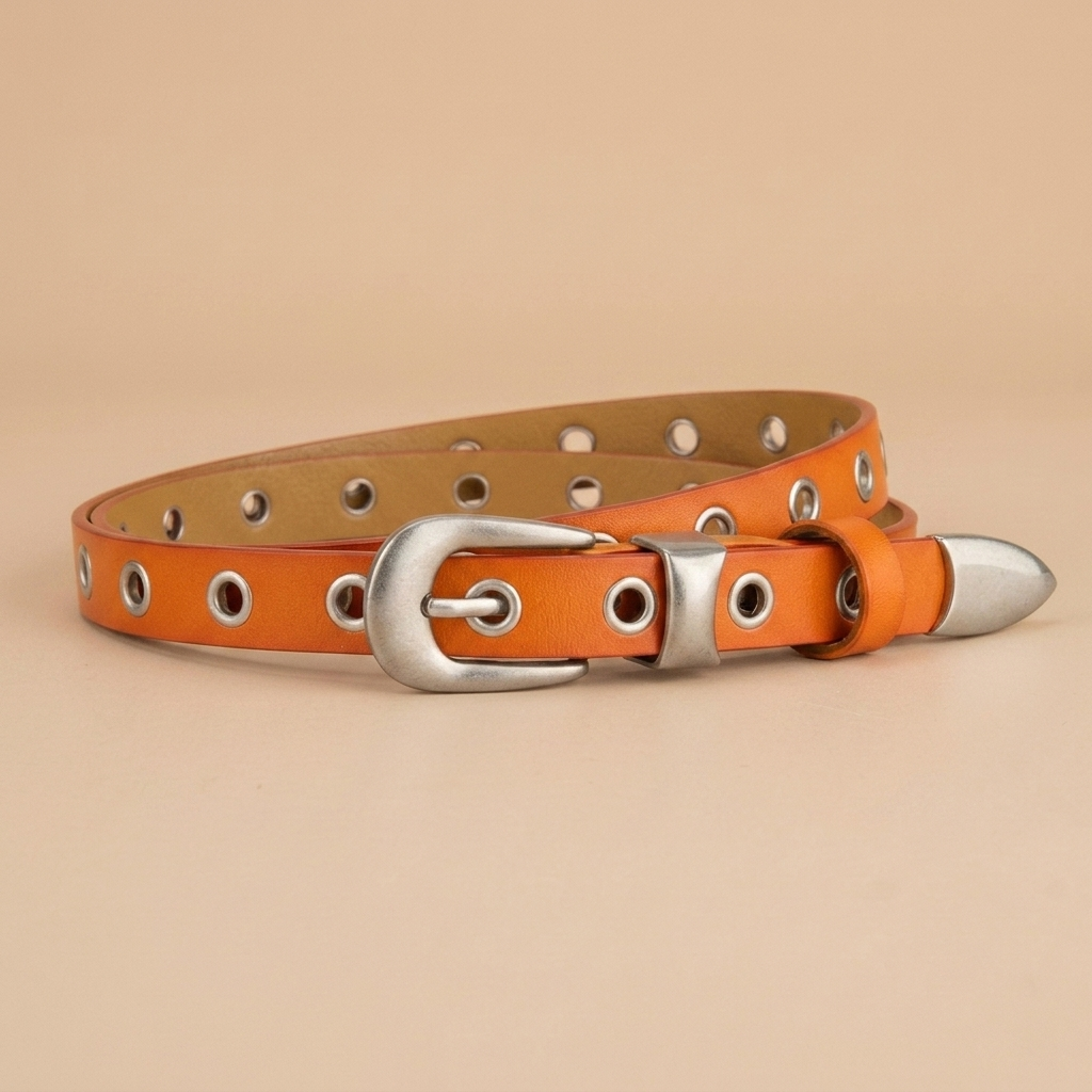 Ladies Leather Western Belts - Silver Buckle with Eyelet Detail