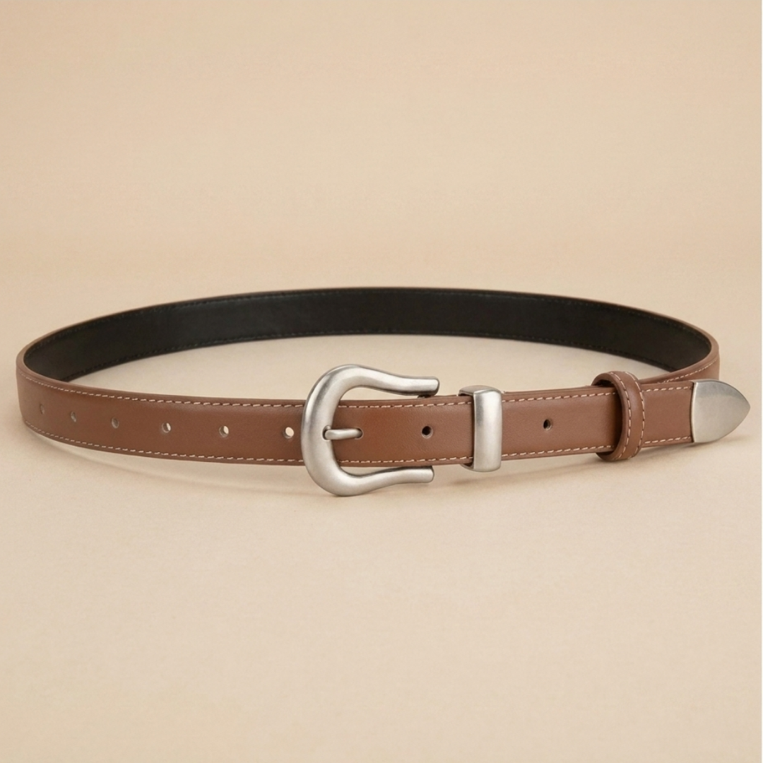 Ladies Leather Western Belts - Slim Strap with Streamlined Western Buckle