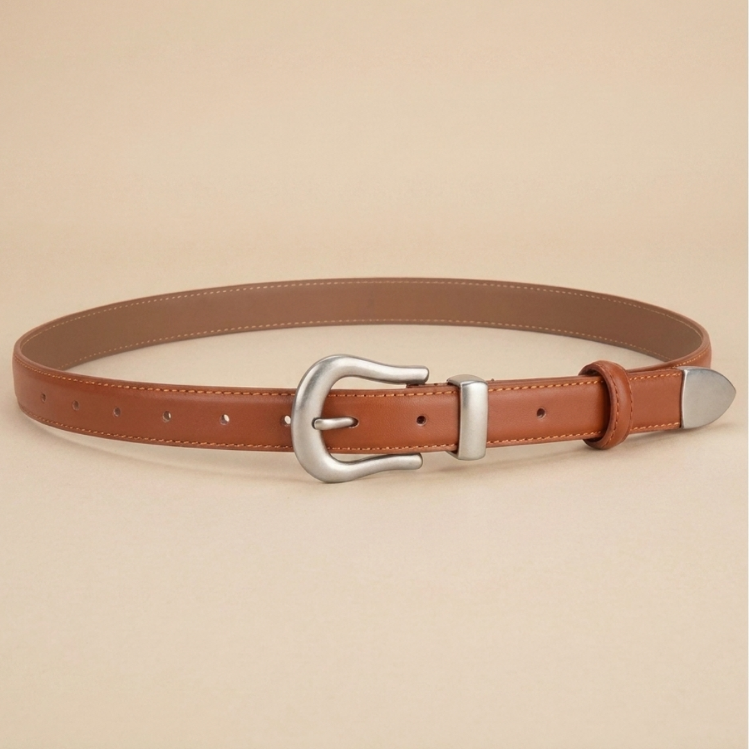 Ladies Leather Western Belts - Slim Strap with Streamlined Western Buckle