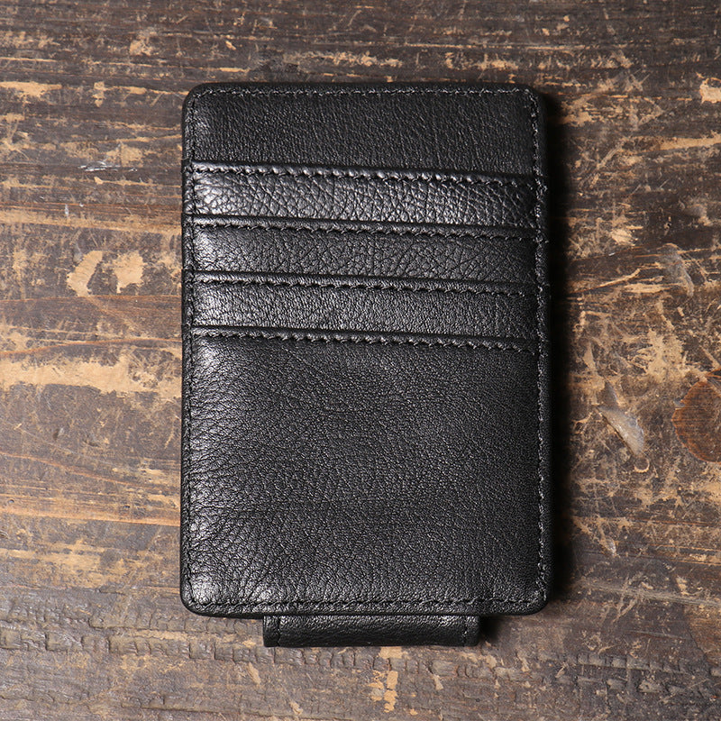 Leather Card Holder Money Clip-Slim Full Grain Leather-Black/Brown