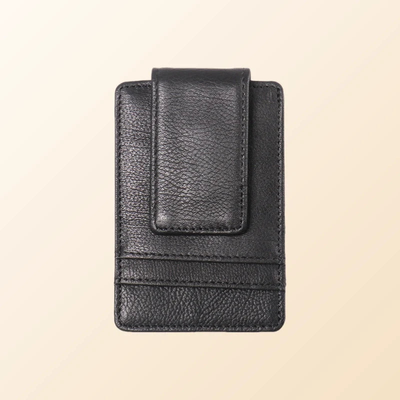 Leather Card Holder Money Clip-Slim Full Grain Leather-Black/Brown