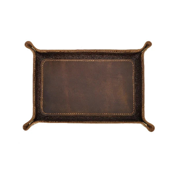 Leather Catch All Tray - Personalized Crazy Horse Desk Organizer